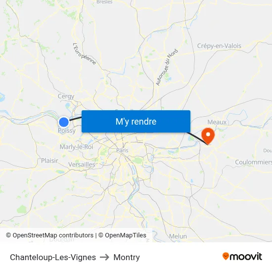 Chanteloup-Les-Vignes to Montry map