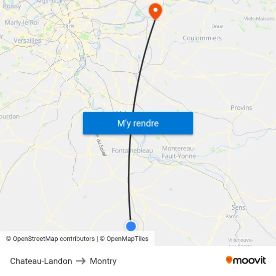 Chateau-Landon to Montry map