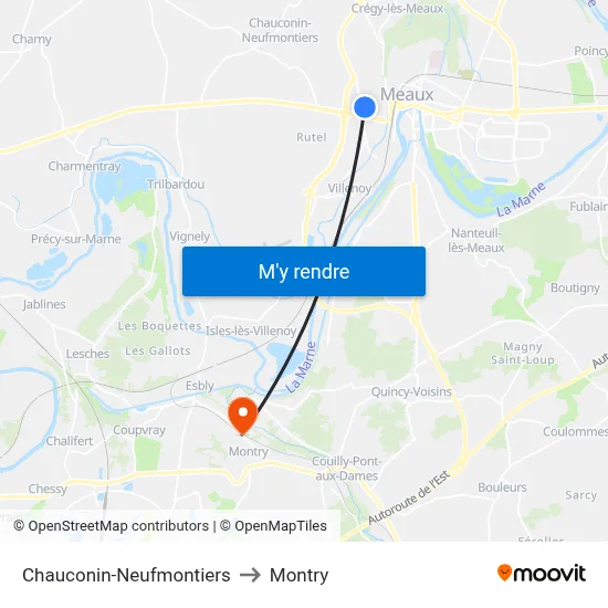 Chauconin-Neufmontiers to Montry map