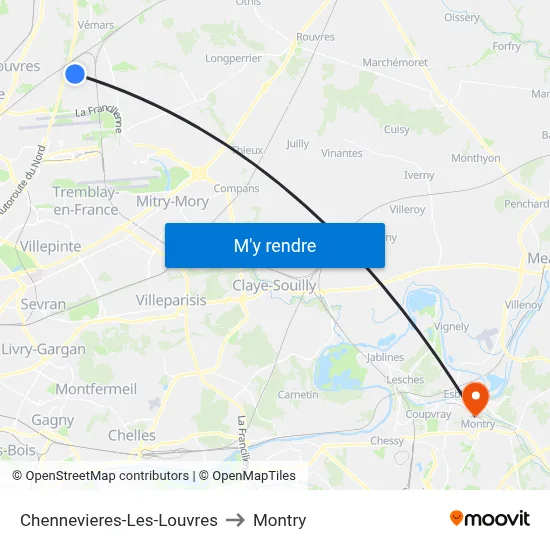 Chennevieres-Les-Louvres to Montry map