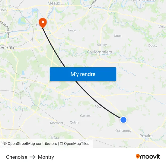 Chenoise to Montry map