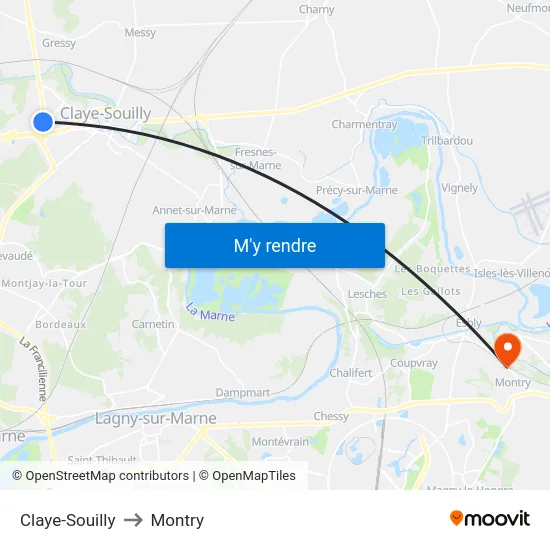 Claye-Souilly to Montry map