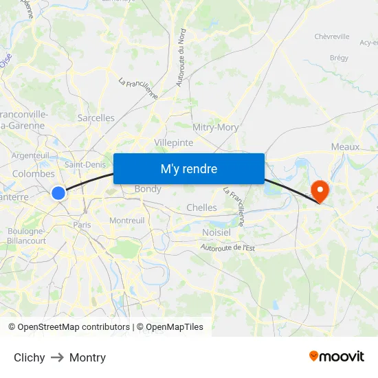 Clichy to Montry map