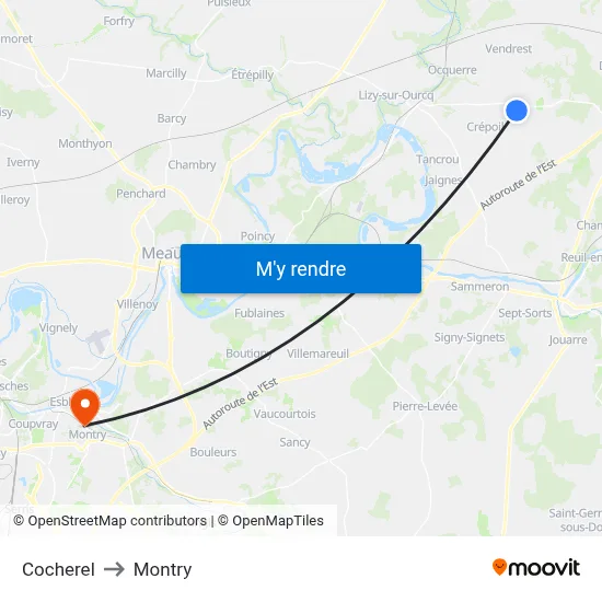 Cocherel to Montry map