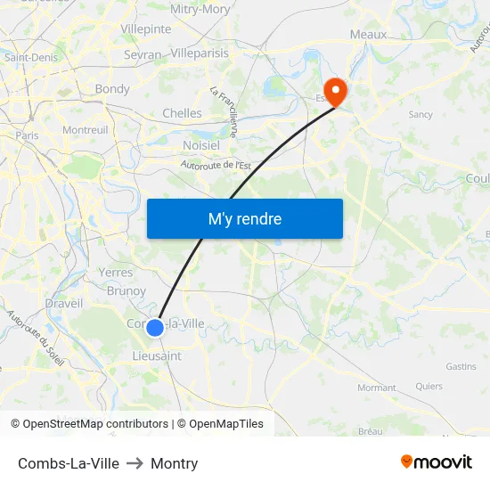 Combs-La-Ville to Montry map