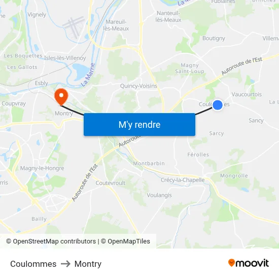 Coulommes to Montry map