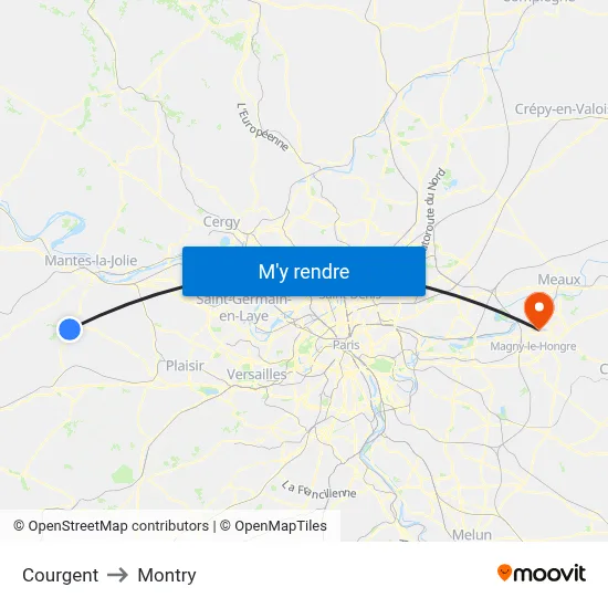 Courgent to Montry map