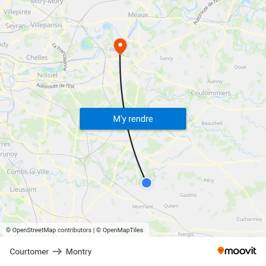 Courtomer to Montry map