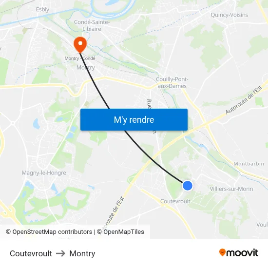 Coutevroult to Montry map