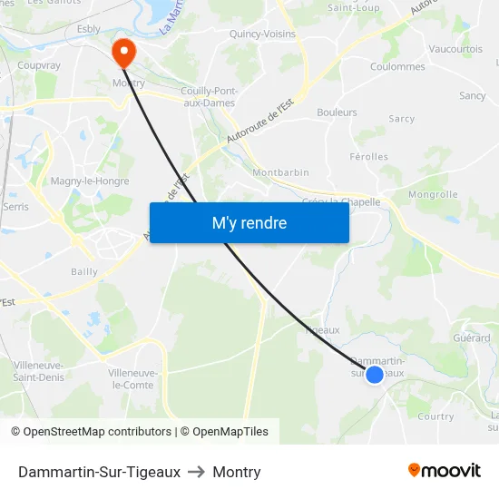 Dammartin-Sur-Tigeaux to Montry map