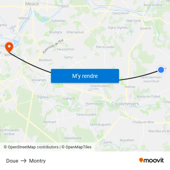 Doue to Montry map
