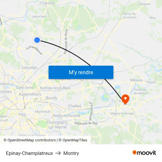 Epinay-Champlatreux to Montry map