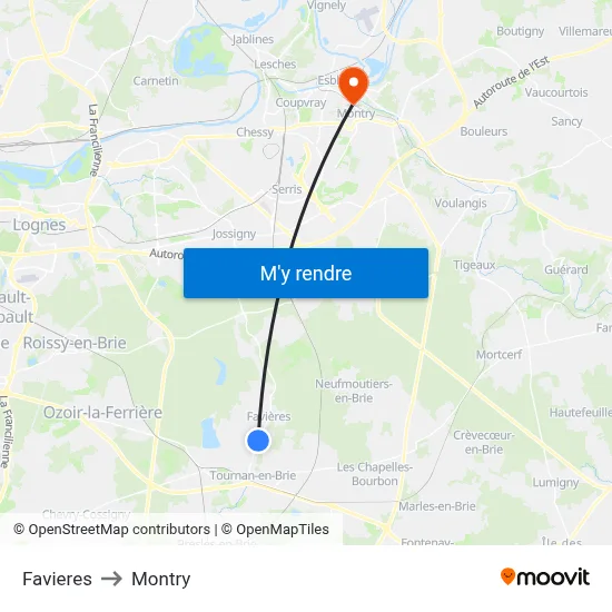 Favieres to Montry map