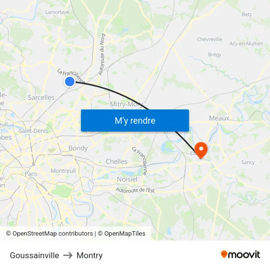 Goussainville to Montry map