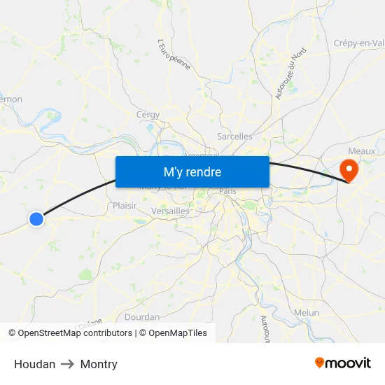 Houdan to Montry map
