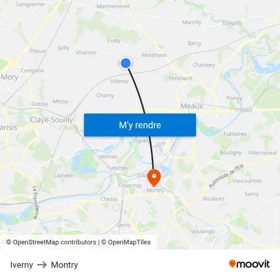 Iverny to Montry map