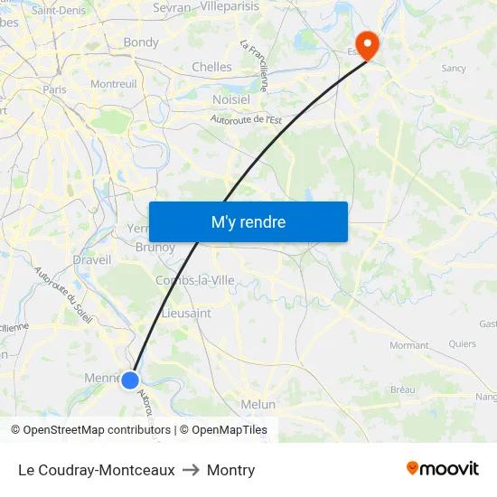 Le Coudray-Montceaux to Montry map