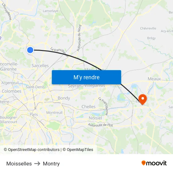 Moisselles to Montry map