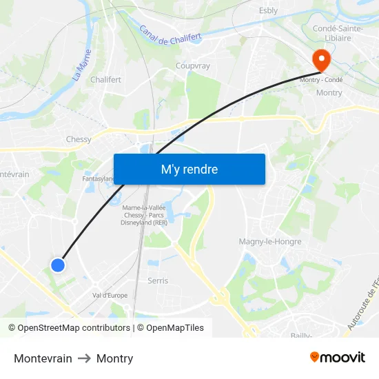 Montevrain to Montry map