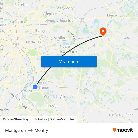Montgeron to Montry map