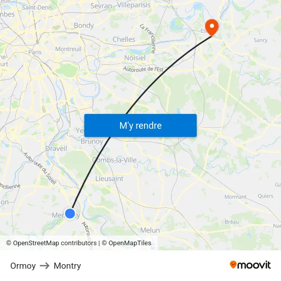 Ormoy to Montry map