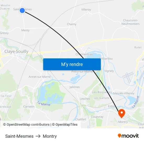 Saint-Mesmes to Montry map