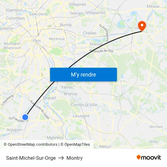 Saint-Michel-Sur-Orge to Montry map