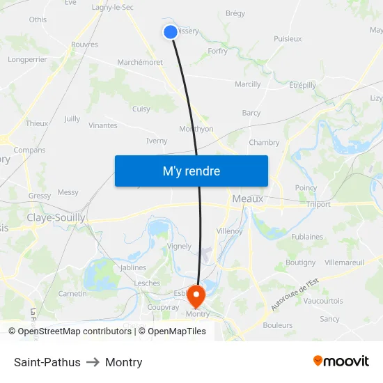 Saint-Pathus to Montry map