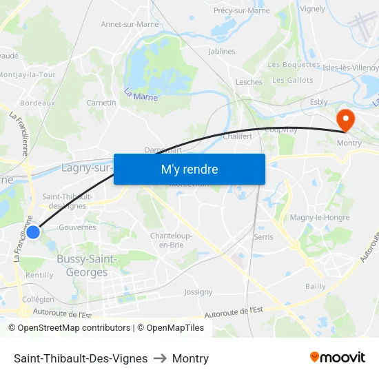 Saint-Thibault-Des-Vignes to Montry map