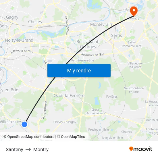 Santeny to Montry map