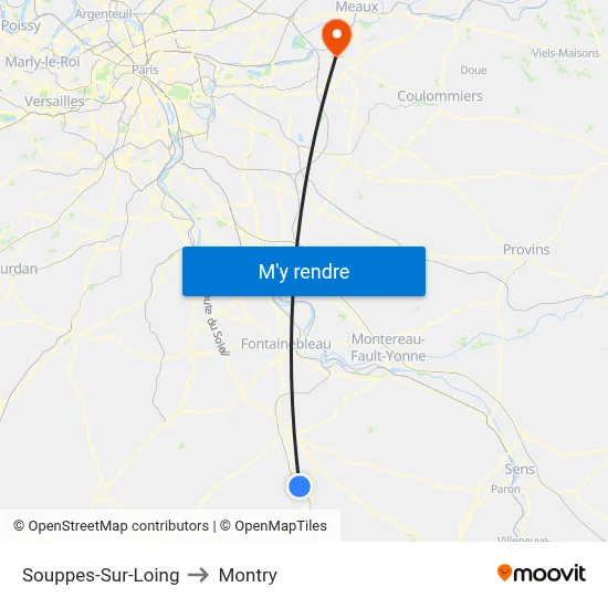 Souppes-Sur-Loing to Montry map