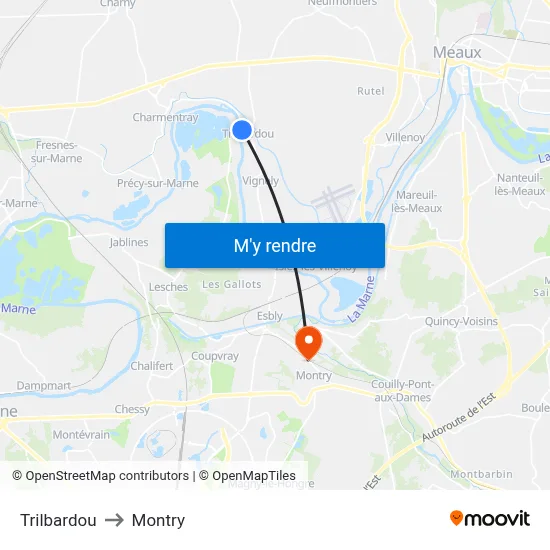 Trilbardou to Montry map