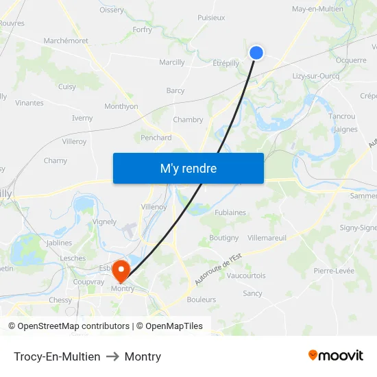 Trocy-En-Multien to Montry map