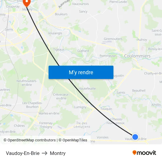 Vaudoy-En-Brie to Montry map