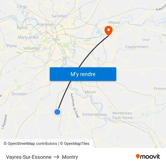 Vayres-Sur-Essonne to Montry map