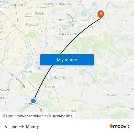 Villabe to Montry map