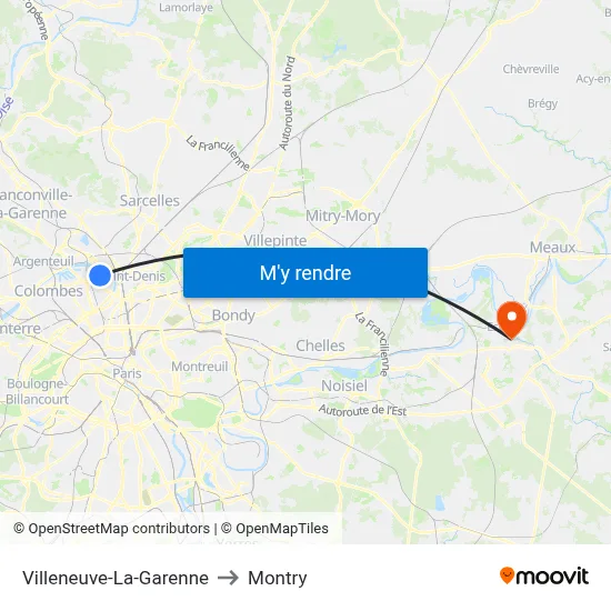 Villeneuve-La-Garenne to Montry map