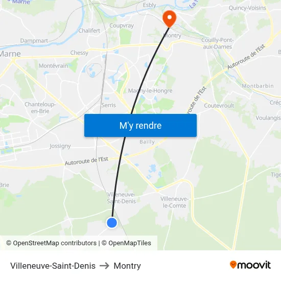 Villeneuve-Saint-Denis to Montry map