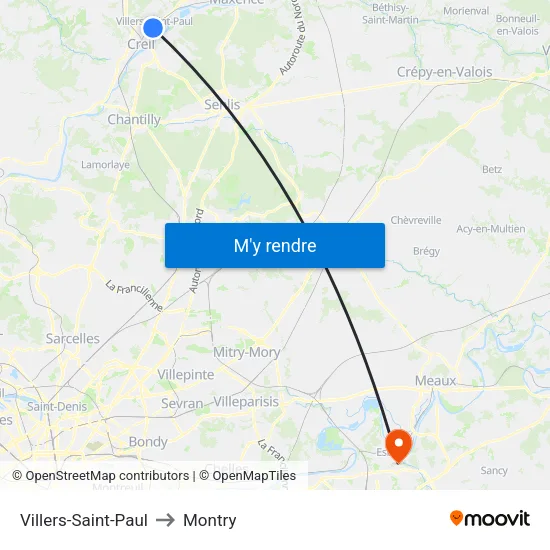 Villers-Saint-Paul to Montry map