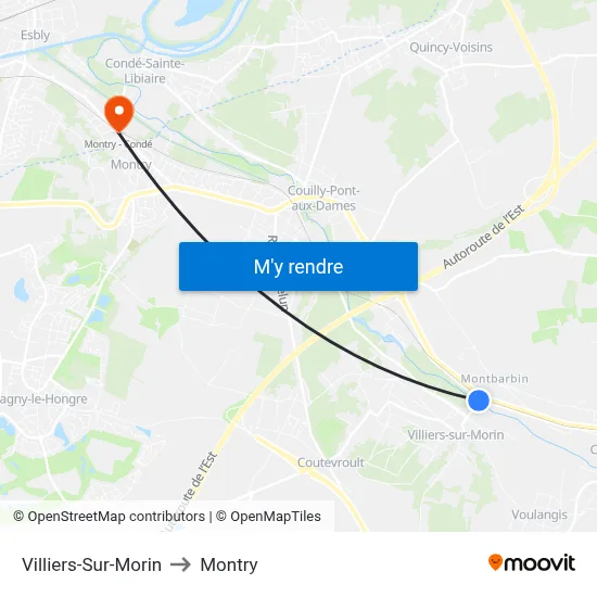 Villiers-Sur-Morin to Montry map