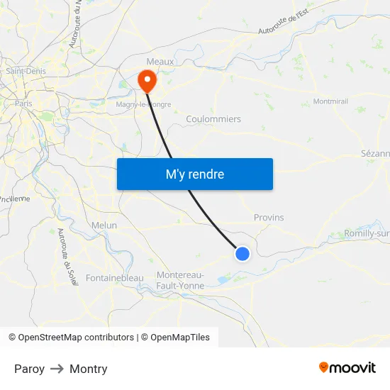 Paroy to Montry map