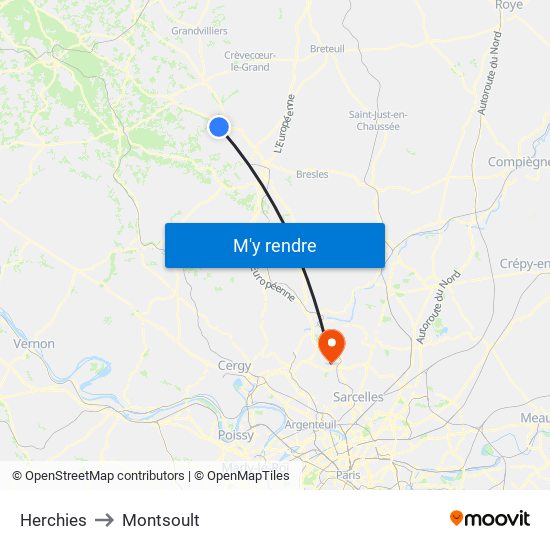 Herchies to Montsoult map