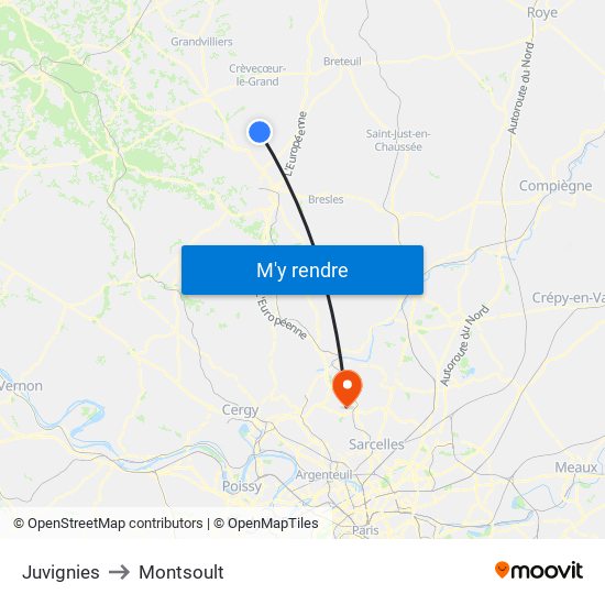 Juvignies to Montsoult map