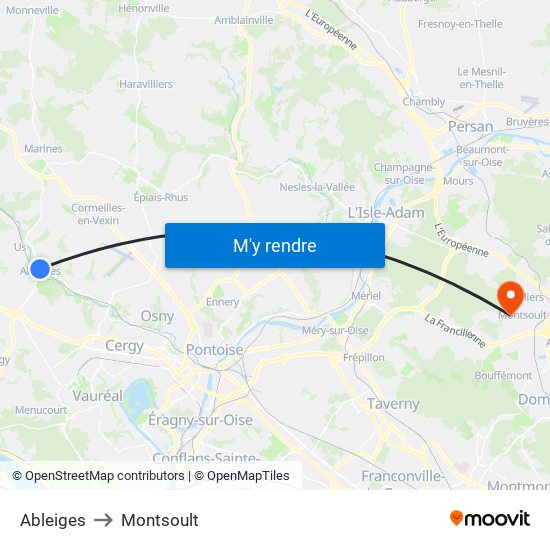 Ableiges to Montsoult map