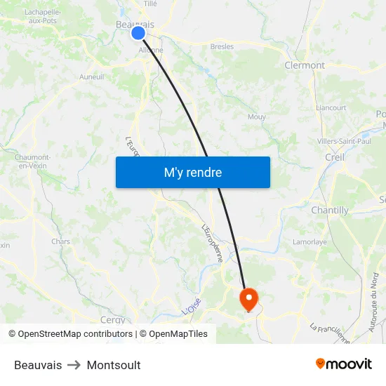 Beauvais to Montsoult map