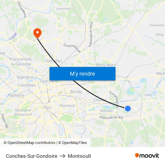 Conches-Sur-Gondoire to Montsoult map