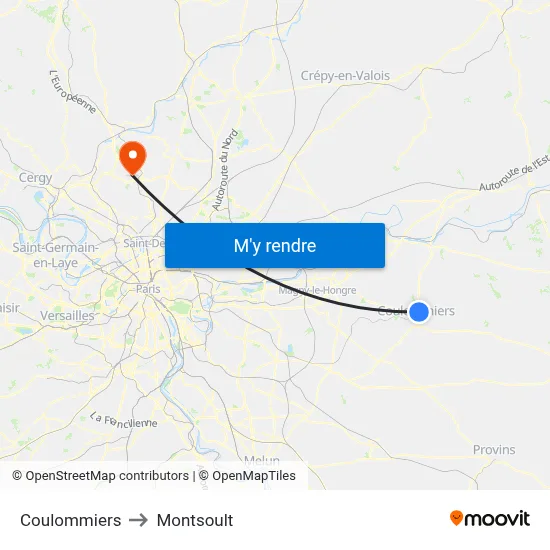 Coulommiers to Montsoult map