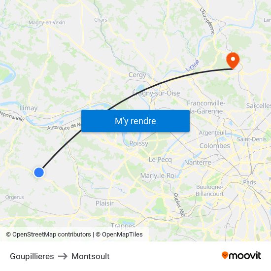 Goupillieres to Montsoult map