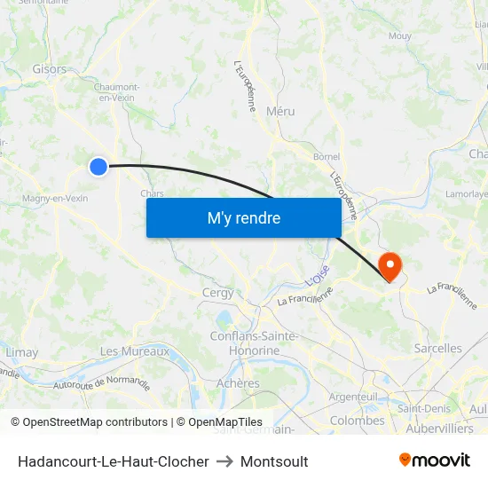 Hadancourt-Le-Haut-Clocher to Montsoult map