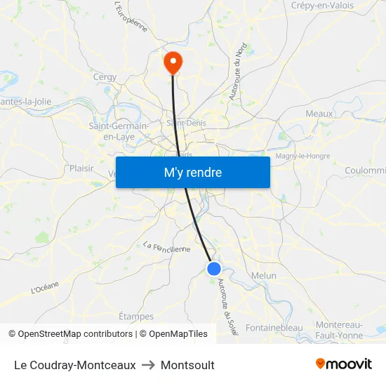 Le Coudray-Montceaux to Montsoult map